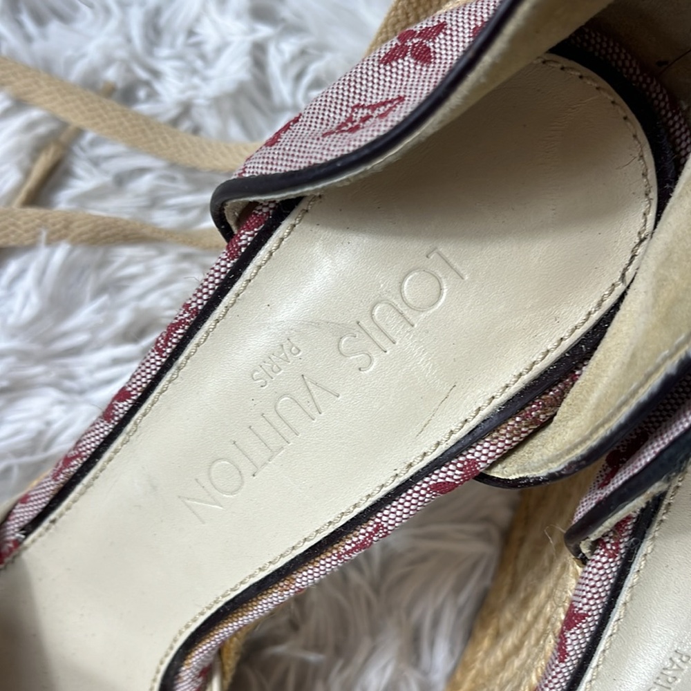 Louis Vuitton Tan and Red Wedge Shoes - Picture 5 of 13